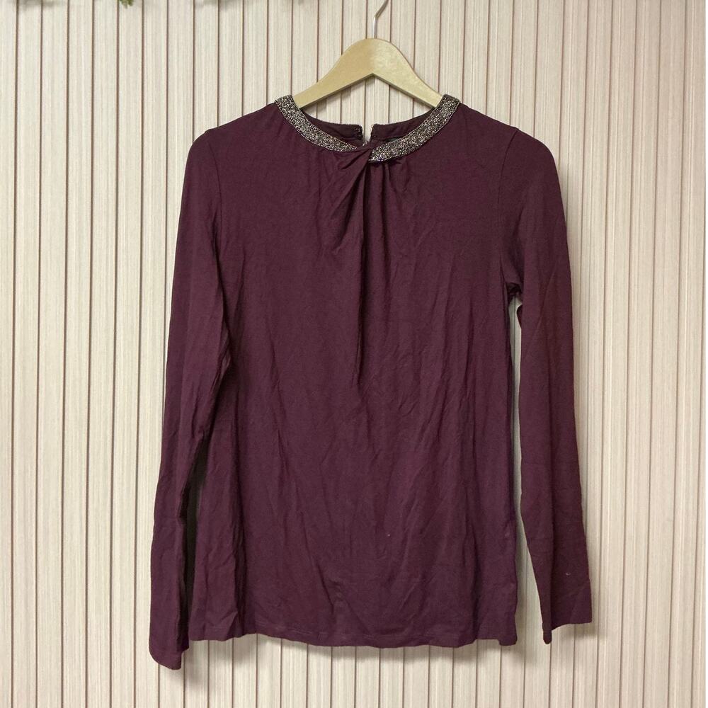 Lauren Ralph Lauren Viscose Beaded Neck Long Sleeve Top Size M